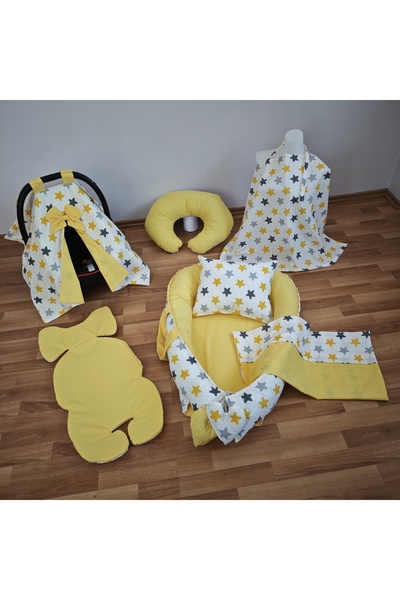 SARIYILDIZ BABYNEST Sarı Yıldız Sarı Oval Yataklı 7 Parça Babynest Seti