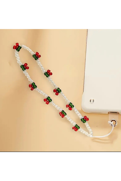 EDELFU Cherry Design Beaded Phone Wrist Strap Phone Charm Case Charm Accessory