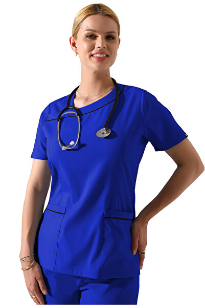 BEDUCA مجموعة سكراب من الليكرا باللون الأزرق من ساكس، زي موحد لمراكز التجميل ...