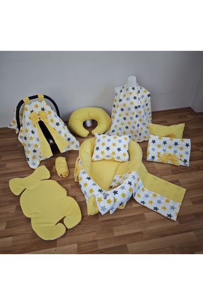SARIYILDIZ BABYNEST Sarı Yıldız Sarı Oval Yataklı 10 Parça Babynest Seti
