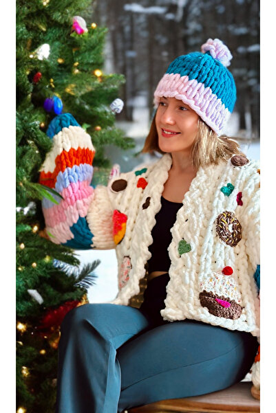 Zuviel Deco Handmade Candy Puffy Plush Cardigan - Knitted Design, Handmade