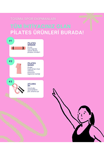 Tosima Pilates Seti (3 Parça) – 6mm Pilates Minderi + Atlama İpi + Pilates Lastiği | Evde Spor ve Fitness