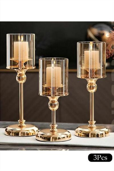 fun zone 3Pcs European Style Metal Glass Candlestick Ornaments