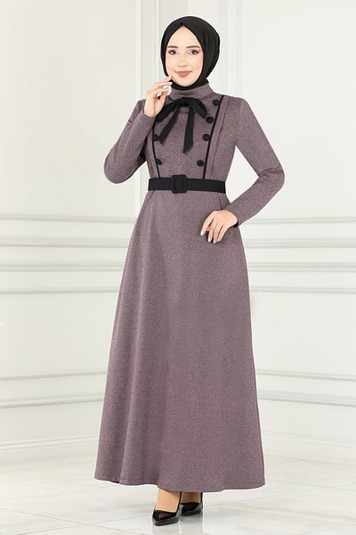 ModaMerve Dried Rose Button Detailed Dress - Msl187