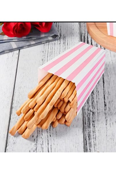 Deniz Party Store Pembe Beyaz Çizgili Karton Popcorn Mısır Cips Kutusu 8 Adet