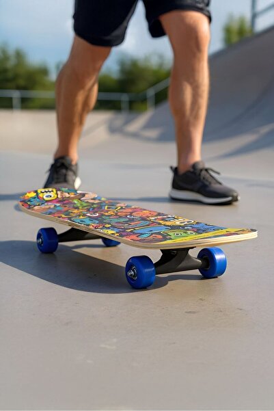 Triathlon T132 Tahta Kaykay 80 Cm Emoji Karakter Desenli - 80 X 20 Cm - Zımpara Yüzey