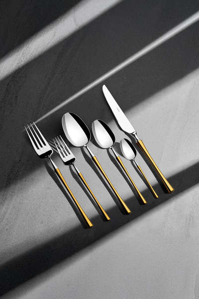 Nehir Marbella Gold Satin 72 Piece Cutlery Set for 12 People