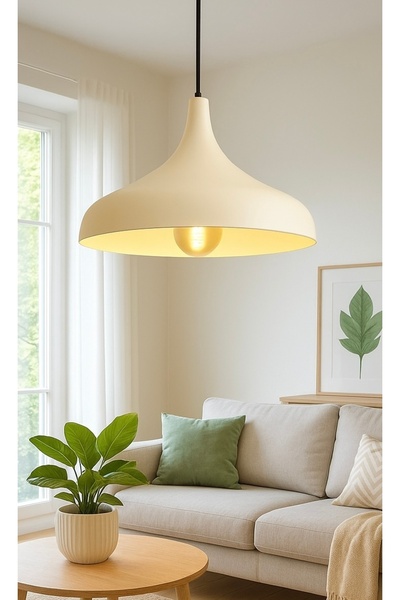 burenze Modern Tasarım Tesla Tekli Metal Sarkıt Avize Siyah Kablo Krem Gövde