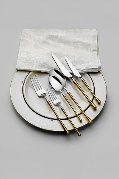 Nehir Marbella Gold Satin 12-Person 84-Piece Cutlery Set