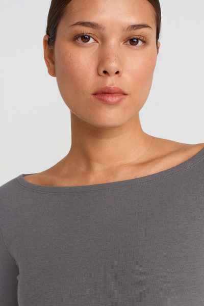 VODENS Női antracit csónaknyakú hosszú ujjú labda 100% pamut