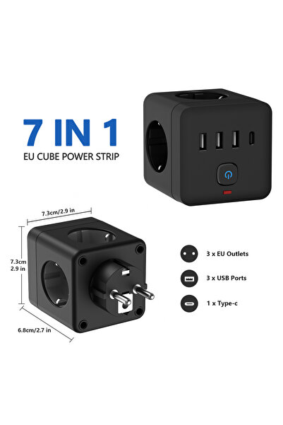 RNG شريط طاقة أسود 7 في 1 للاتحاد الأوروبي، شريط طاقة واقي من زيادة التيار، 3...