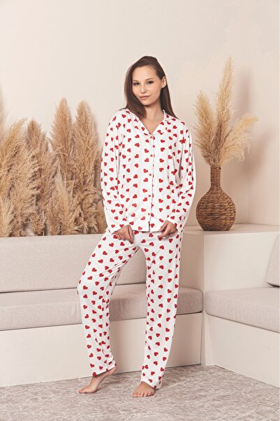 Sude Γυναικείο ΣΕΤ ΠΙΤΖΑΜΑ ΜΕ ΚΟΥΜΠΙΑ ΣΤΟ ΛΑΜΠΡΟΦΟΡΙΚΟ ΠΑΝΙ ΚΑΙ ΣΧΕΔΙΟ ΚΑΡΔΙΑΣ