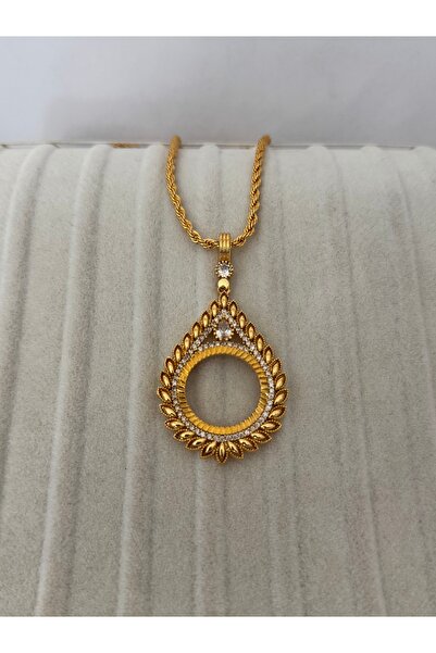 stainless steell Heqet Çeyrek Altın Çerçeveli Kolye (Altın Kaplama)