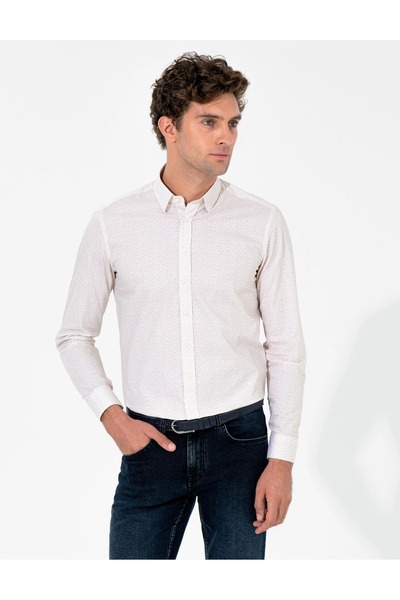 Cacharel Men's Linen Blend Slim Fit Long Sleeve Shirt-Beige