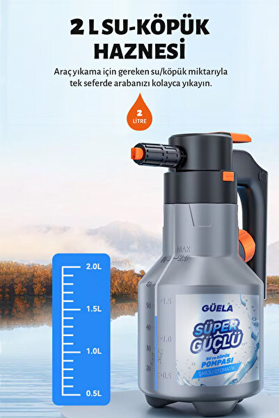 GÜELA Şarjlı Otomatik Yüksek Basınçlı Oto Araba Yıkama ve Temizleme Köpük Püskürtücü El Pompası