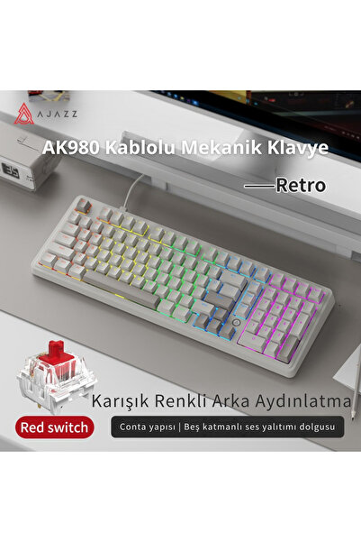 Ajazz AK980 Red Switch Kablolu Mekanik Oyun Klavyesi- Rainbow Aydınlatmalı - ...