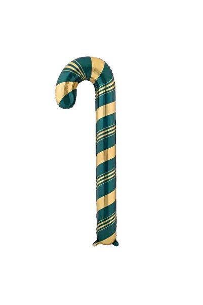 partidolu New Year's Candy Cane Green Gold Cane Candy Shaped Foil Balloon 73X36 cm 2 Pieces