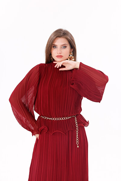 happinice Pleated Hijab Belt Detail Double Set