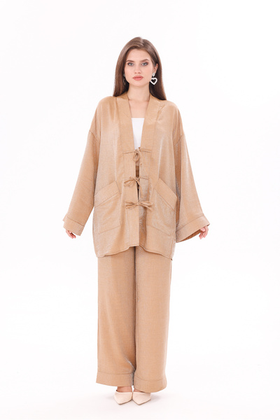 happinice Front Lace Stone Detail Double Suit