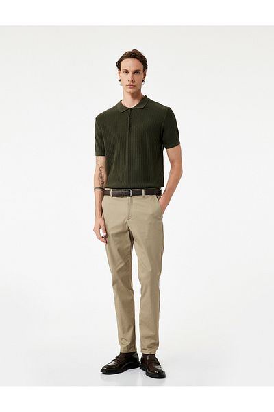 Koton Regular Fit Short Sleeve Cotton Textured Button Polo Neck Knitwear T-Shirt