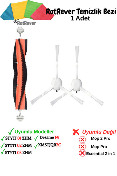RotRever Perie principală compatibilă Xiaomi Vacuum Mop Pro 2+3D, Vacuum Mop 1C, 2C, perie laterală, set de cârpe RotRever - 4 bucăți