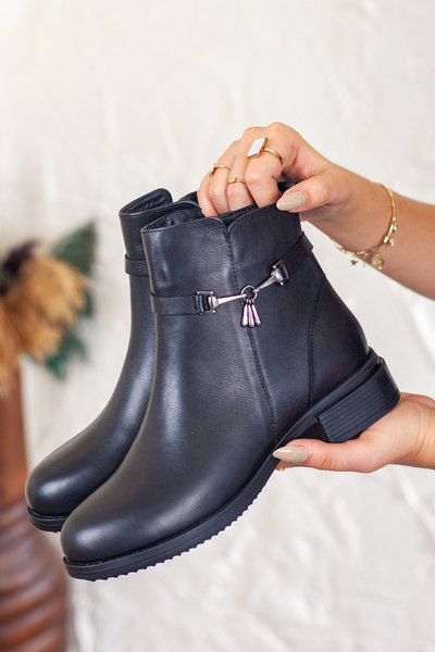 DERİMİSS Γυναικείες γνήσιες δερμάτινες εξαιρετικά μαλακές μαύρες μπότες με φερμουάρ