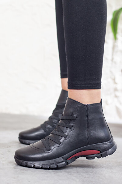 Adım Adım Дамски екстра меки черни ботуши с цип от естествена кожа