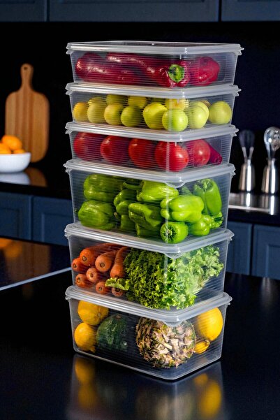 Ecolux 3 Adet 6Lt + 3 Adet 3,5Lt MEGA Vakumlu Sızdırmaz Sebzelik Saklama Kabı Seti-Buzdolabı Düzenleyici