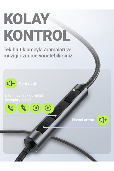Acefast 3.5mm Kablolu HD Mikrofonlu Kulaklık Uzaktan Kumandalı Aux Girişli Kulaklık 1.2 Metre - Siyah - L4
