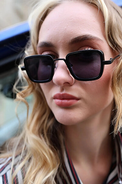 Chunky Frame Leon Unisex Titanyum Siyah Kare Güneş Gözlüğü