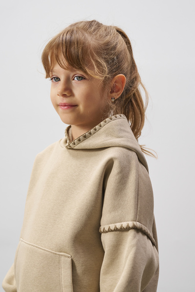 Minipodyum Sewn Detailed Hooded Girl's Bottom Top Tracksuit Set