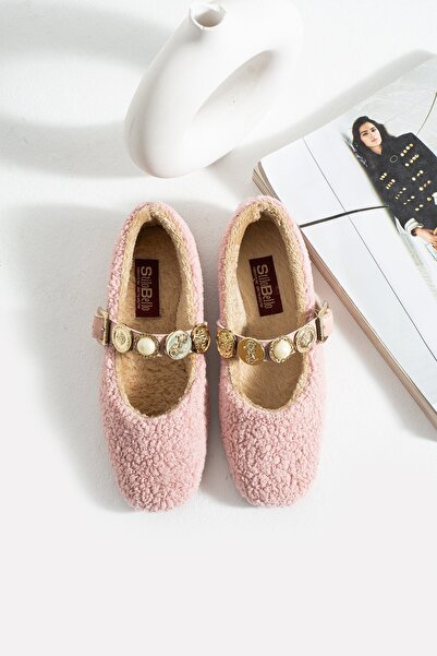 Slipcat Women's Plush Buckle Detail Flat Sole Home Ballerinas