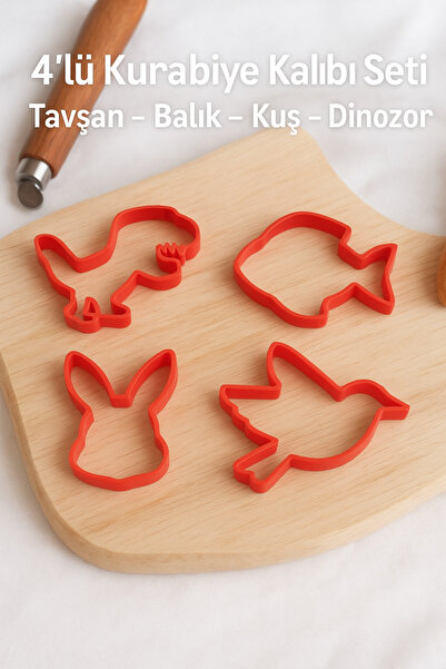 stonehill مجموعة قوالب بسكويت عملية مكونة من 4 قطع - أرنب، سمكة، طائر، ديناصو...