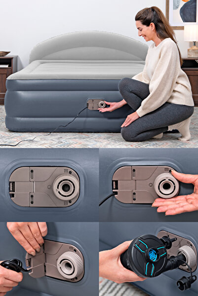 BESTWAY Elektrikli Şişme Yatak - Çift Kişilik, Başlıklı Şişme Yatak 229x152x84 Cm