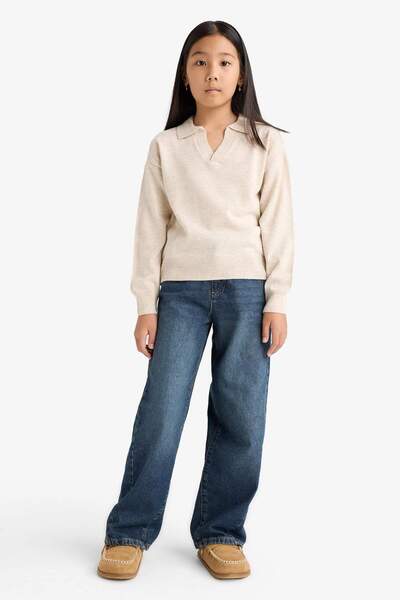 DeFacto Girls' Standard Fit Polo Neck Sweater E7738A825Au