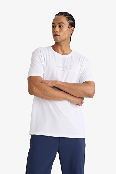 DeFacto DeFactoFit Standart Fit Bisiklet Yaka Baskılı Esnek Kumaş Sporcu Kısa Kollu Tişört C9268AX24AU