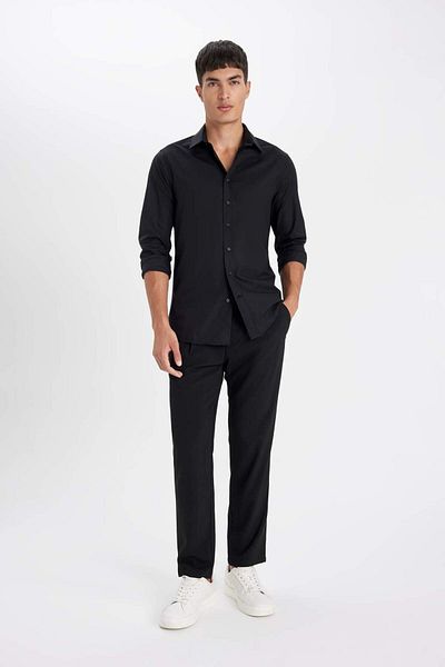 DeFacto 100% bavlna Slim Fit Úzký střih Italský límec Bez žehlení Košile s dlouhým rukávem A7803AX24SP