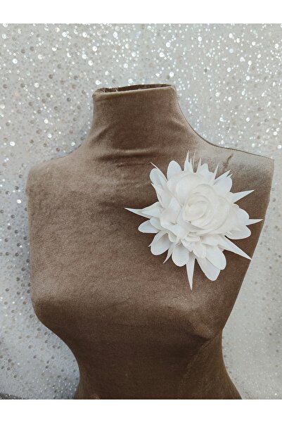 lemidor Beyaz Büyük Çiçek Broş – Abiye Elbise, Bluz ve Ceket Aksesuarı