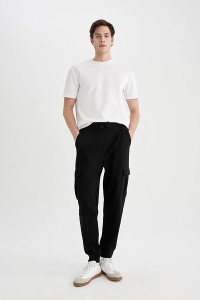 DeFacto Oversize Wide Fit Jogger Sweatpants Pique Cargo με τσέπες μέση με κορδόνια ελαστικό πόδι C4043AX24SP