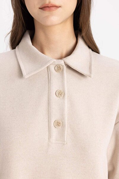 DeFacto Základní šaty s dlouhým rukávem z textilie Soluň s plným knoflíkem B7260Ax24Wn