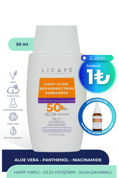 Licape 50 ml Sun Cream - High Protection, Water Resistant, Suitable for All Skin Types