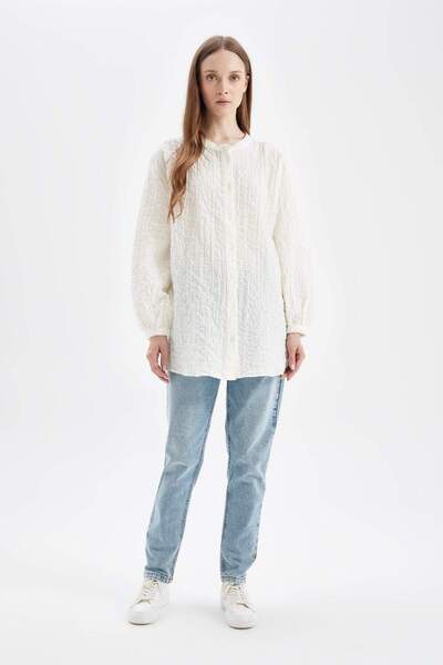 DeFacto Relax Fit Seersucker Textured Long Sleeve Hijab Shirt Tunic D4145Ax25Sp