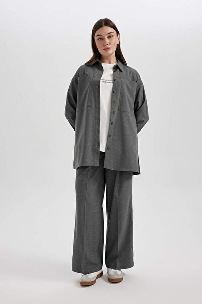 DeFacto Wide Leg Geniş Bol Paça Çift Pileli Basic Düz Dokuma Klasik Pantolon B3586AX23WN