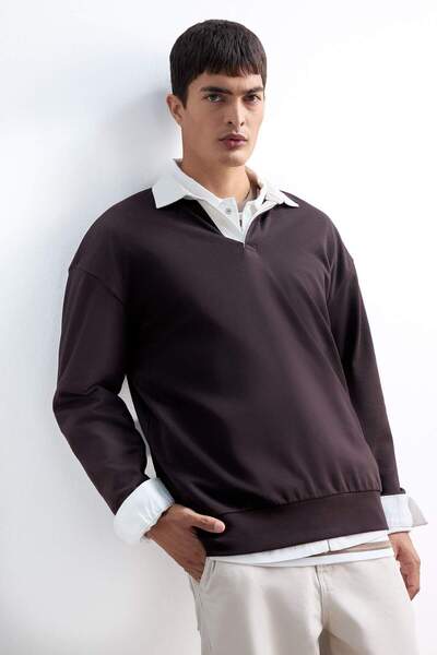 DeFacto Світшот Boxy Fit з коміром поло Basic Duz Sweatshirt E6523AX24WN