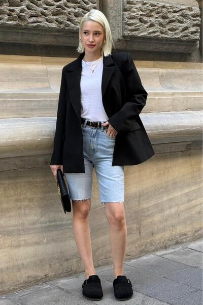 Madmext Black Lined Women's Blazer Jacket Mg2508