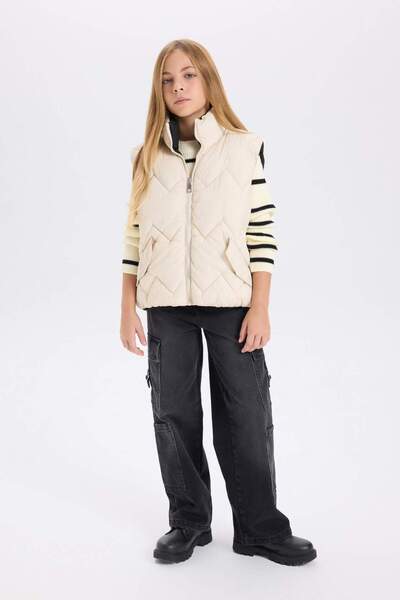 DeFacto Girl's Water Repellent Stand Collar Inflatable Double Sided Vest C4972A824Au