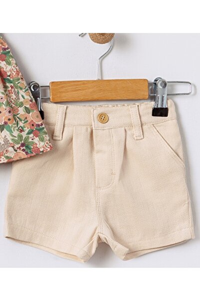 Bebüş Baby Girl Floral Print Ruffle Blouse and Cream Shorts Set of Two 15667