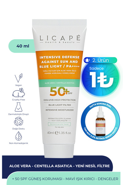 Licape Aloe Vera Extract High Protection Oily Skin Sunscreen - +50 Factor 40ml