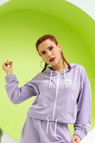 Mood Lab Kadın Kapşonlu Fermuarlı Crop Sweatshırt