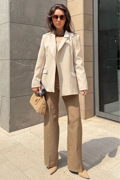 Madmext Stone Color Lined Women's Blazer Jacket Mg2508